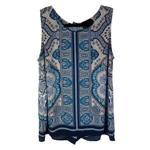 Cynthia Rowley Blue Paisley Scarf Print Sleeveless Button Back Blouse XL